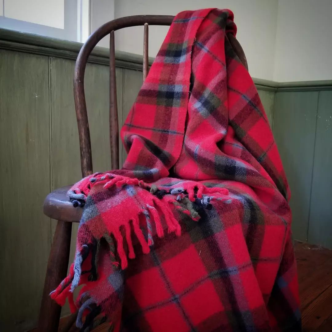 Vintage Red Plaid Wool Throw