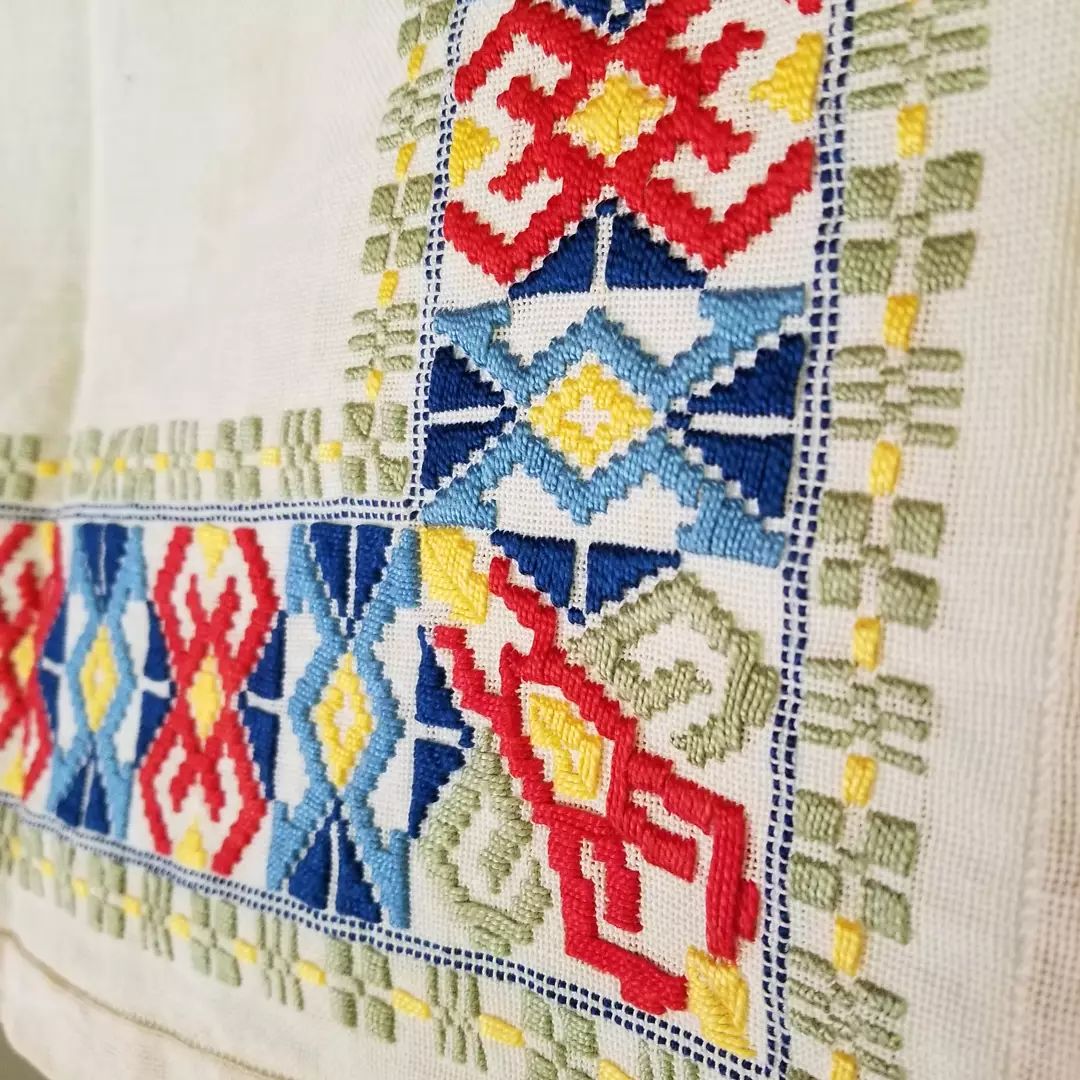 Antique, Square, Embroidered Linen Cloth