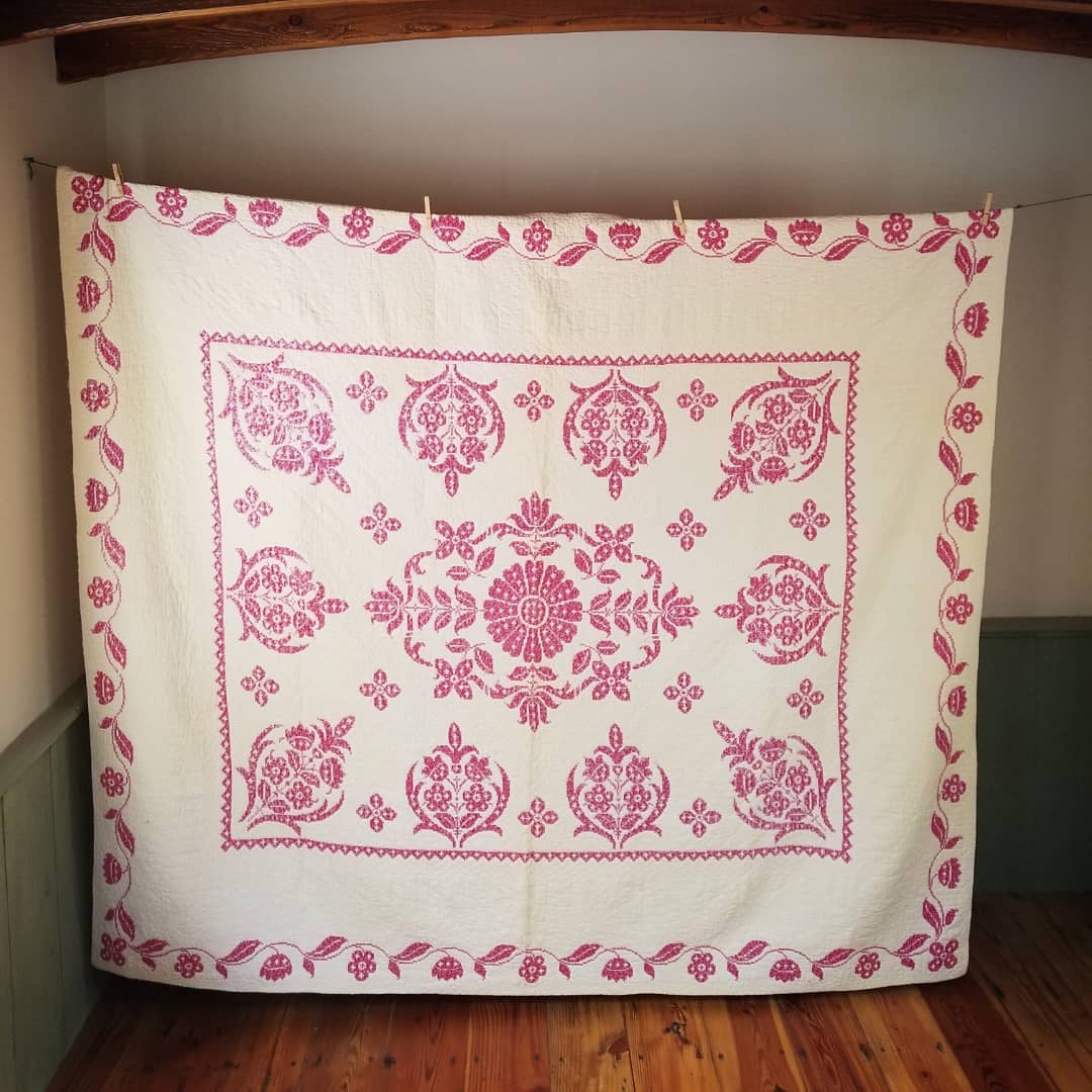 Fushia Cross Stitched Quilt