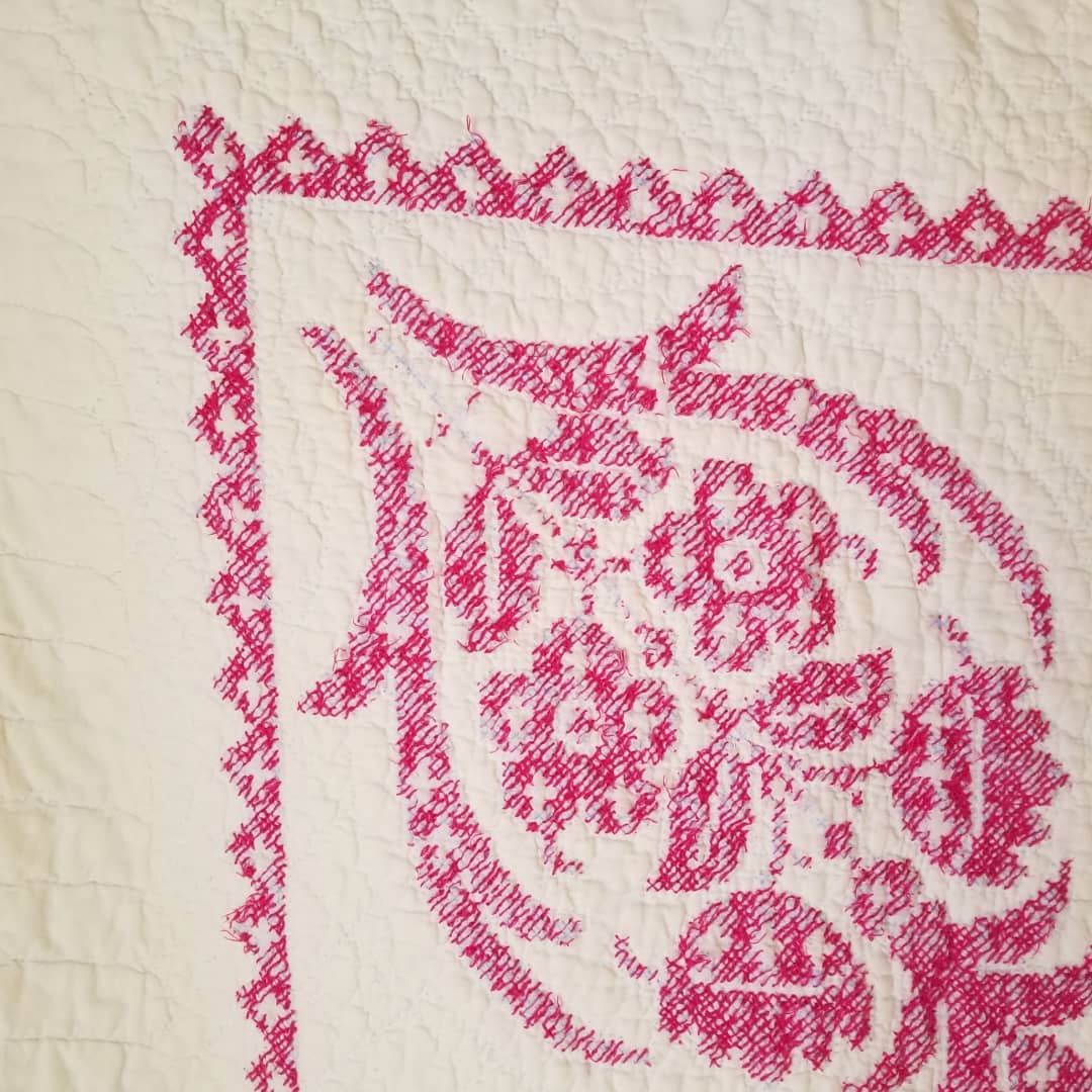 Fushia Cross Stitched Quilt