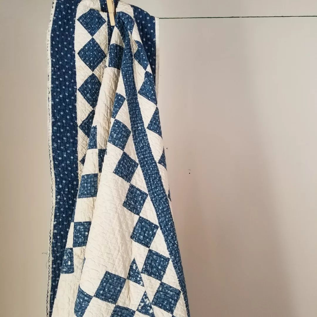 Indigo Blue and White Irish Chain Quilt