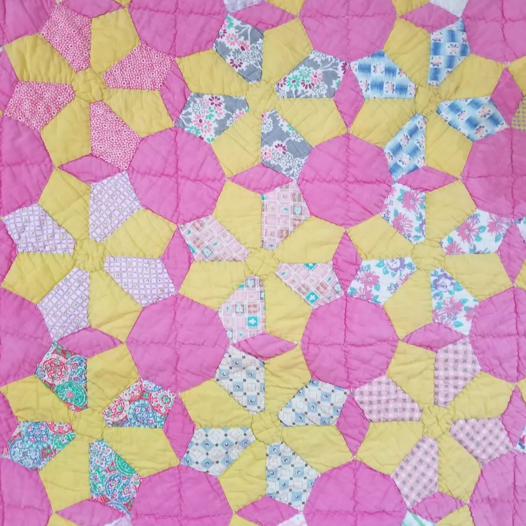 Pink and Yellow, Stripe Backed Quilt