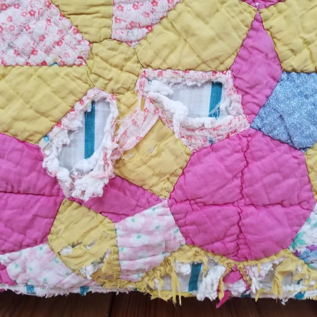 Pink and Yellow, Stripe Backed Quilt