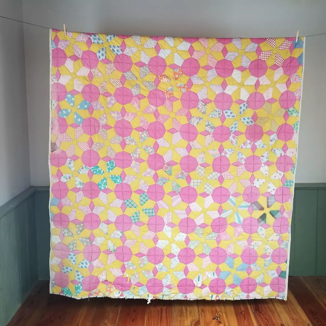 Pink and Yellow, Stripe Backed Quilt