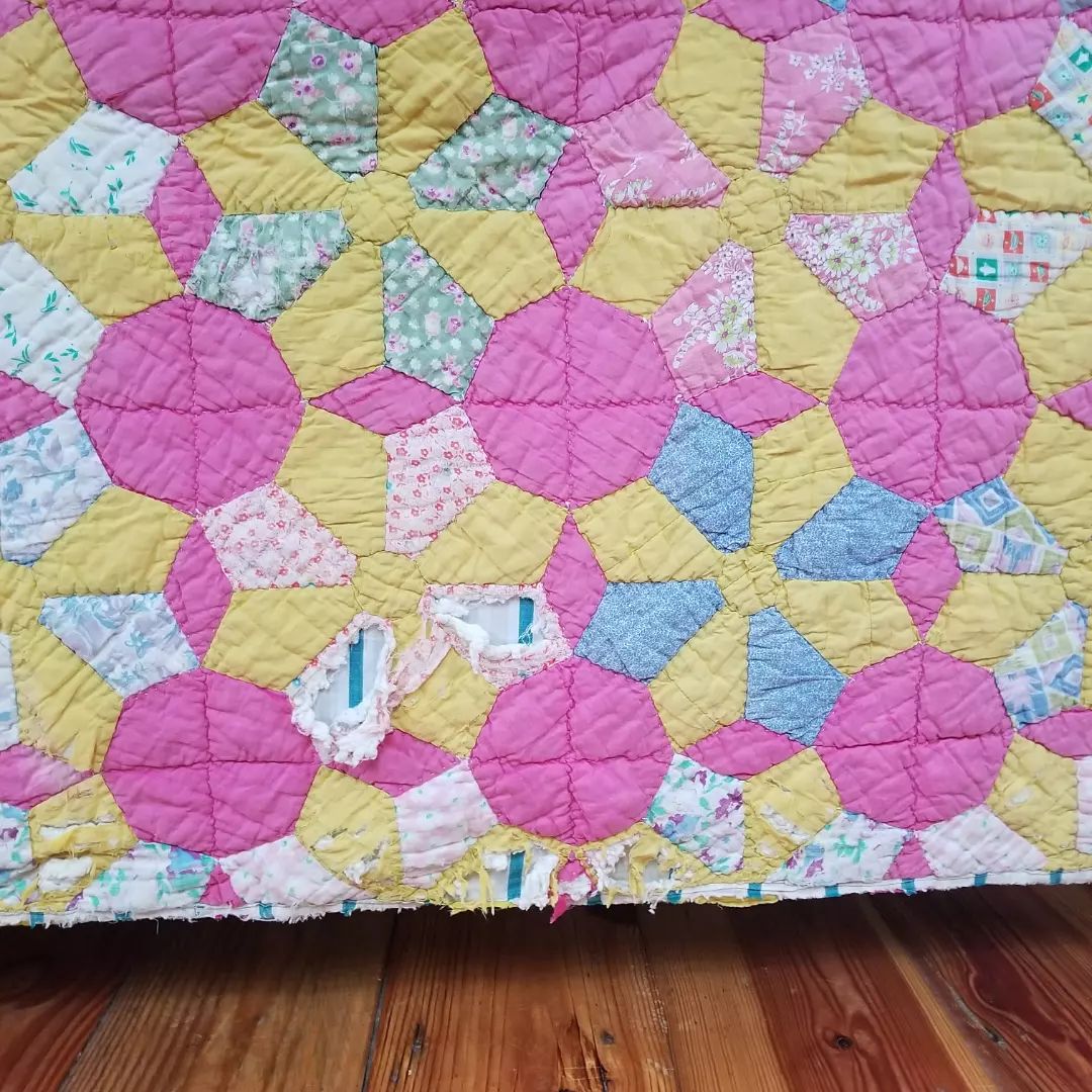 Pink and Yellow, Stripe Backed Quilt