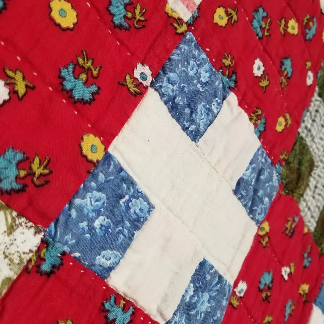 1970s Floral Red Patch Quilt