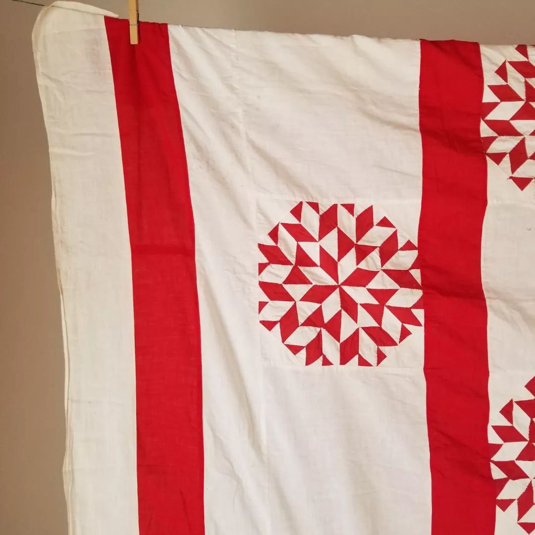 Red and White Kaleidoscope Quilt Top