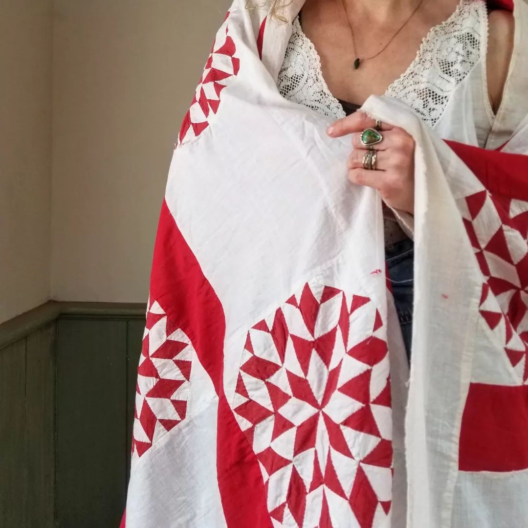 Red and White Kaleidoscope Quilt Top