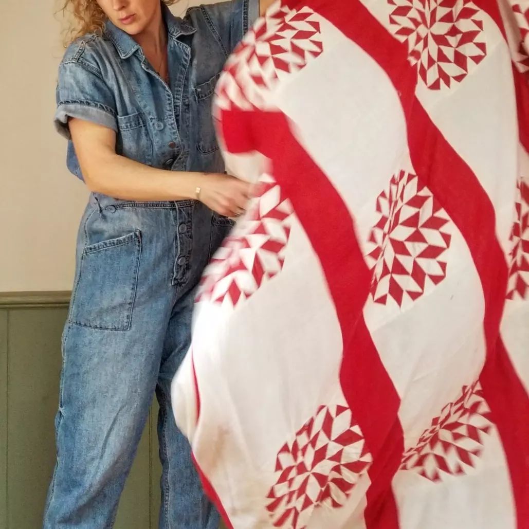 Red and White Kaleidoscope Quilt Top
