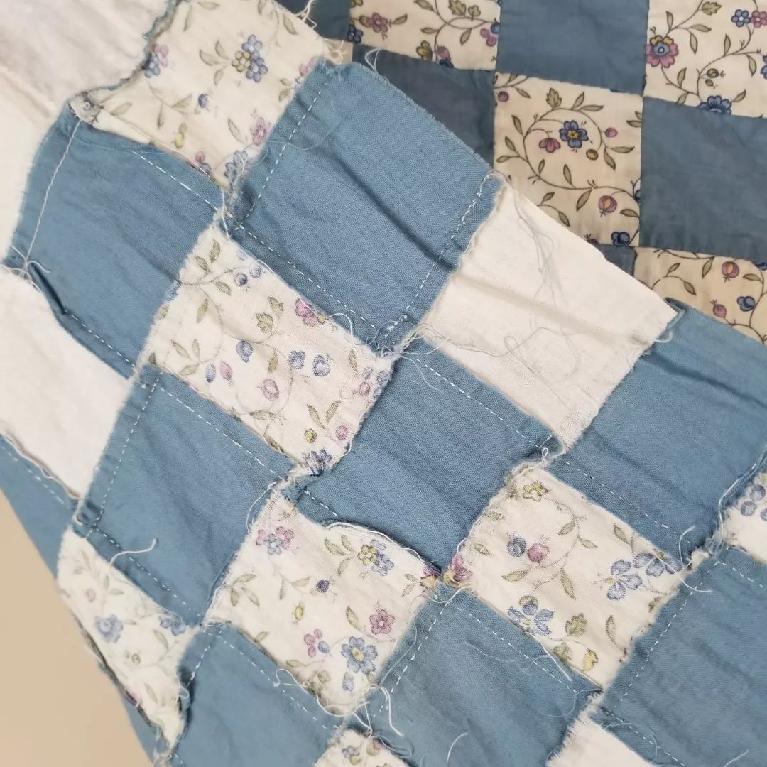 Blue and White Floral Irish Chain Quilt TOP