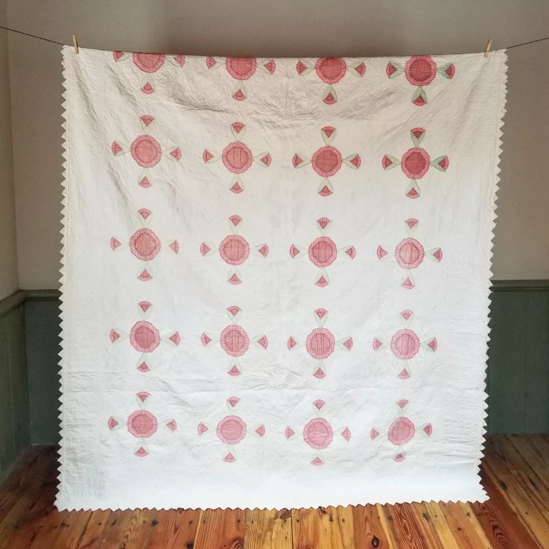 Pink Calico and White Quilt