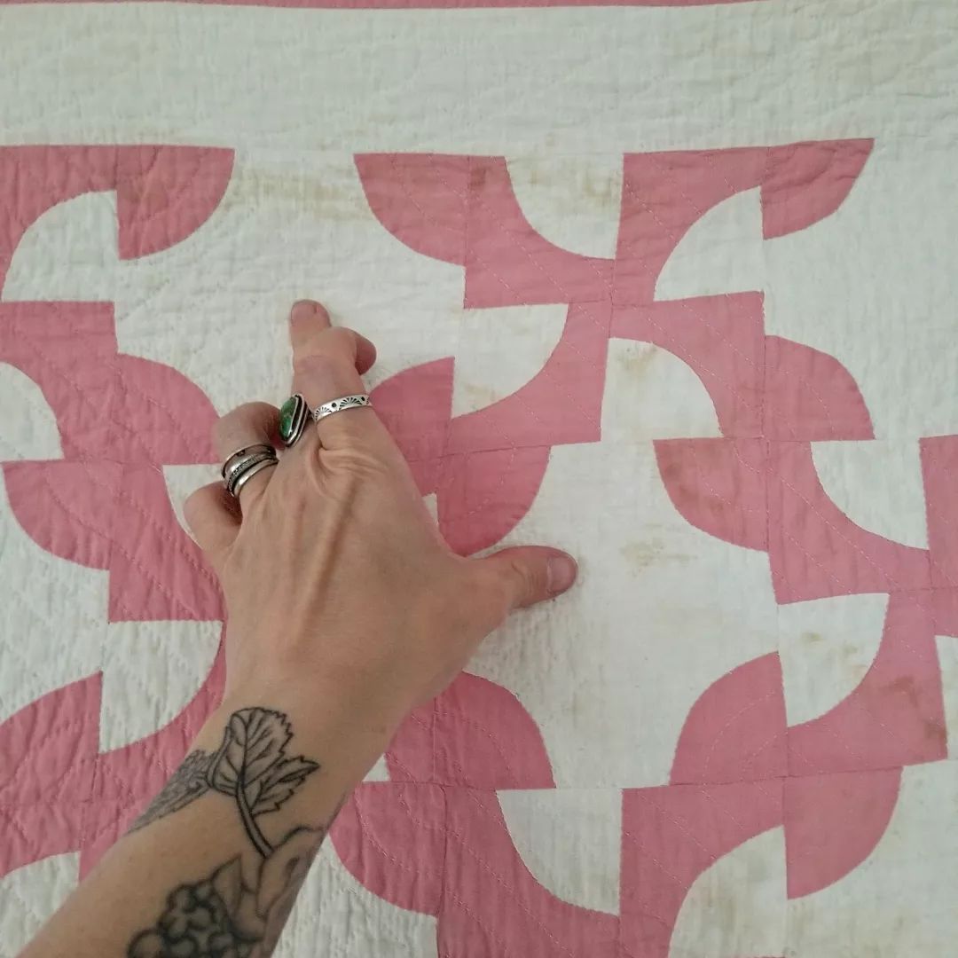 Pink Drunkard's Path Quilt