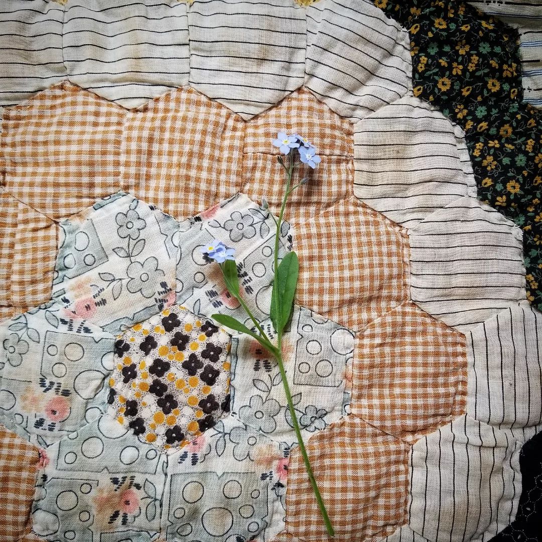 Gingham Grandmother's Garden Quilt