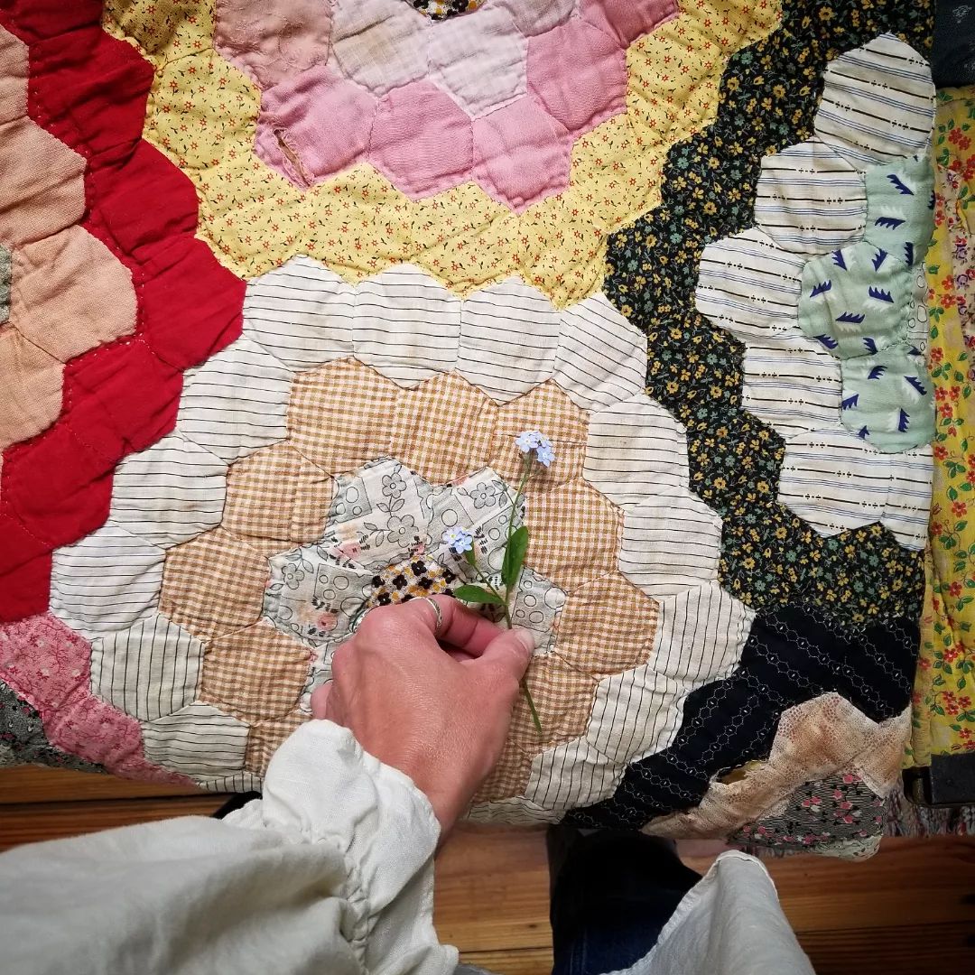 Gingham Grandmother's Garden Quilt