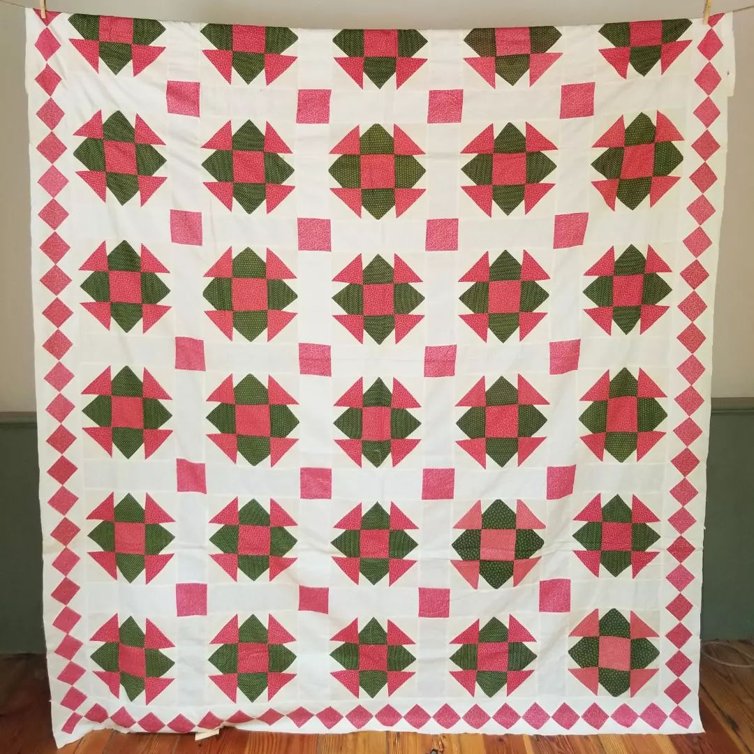 Double Pink and Green Calico Quilt TOP