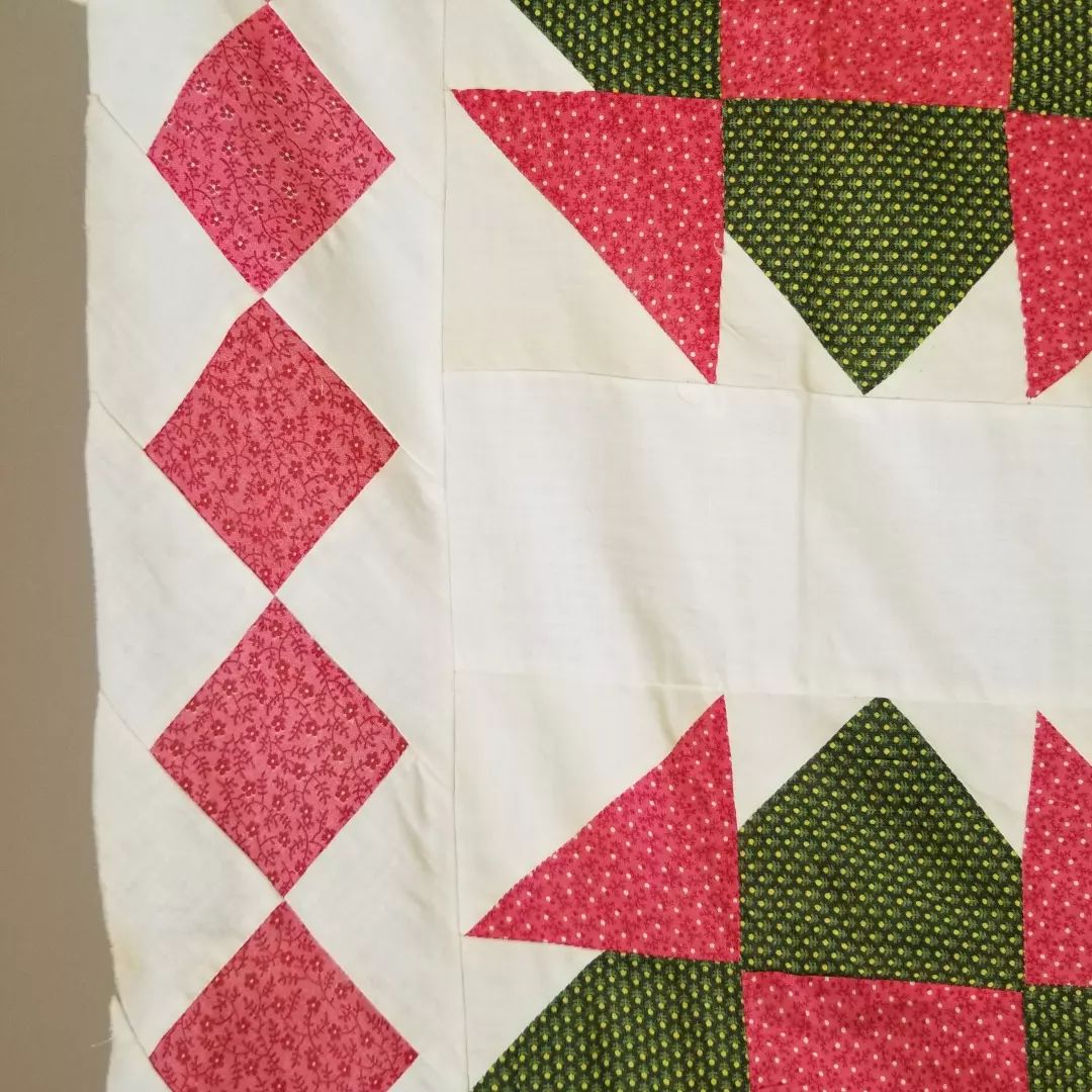 Double Pink and Green Calico Quilt TOP