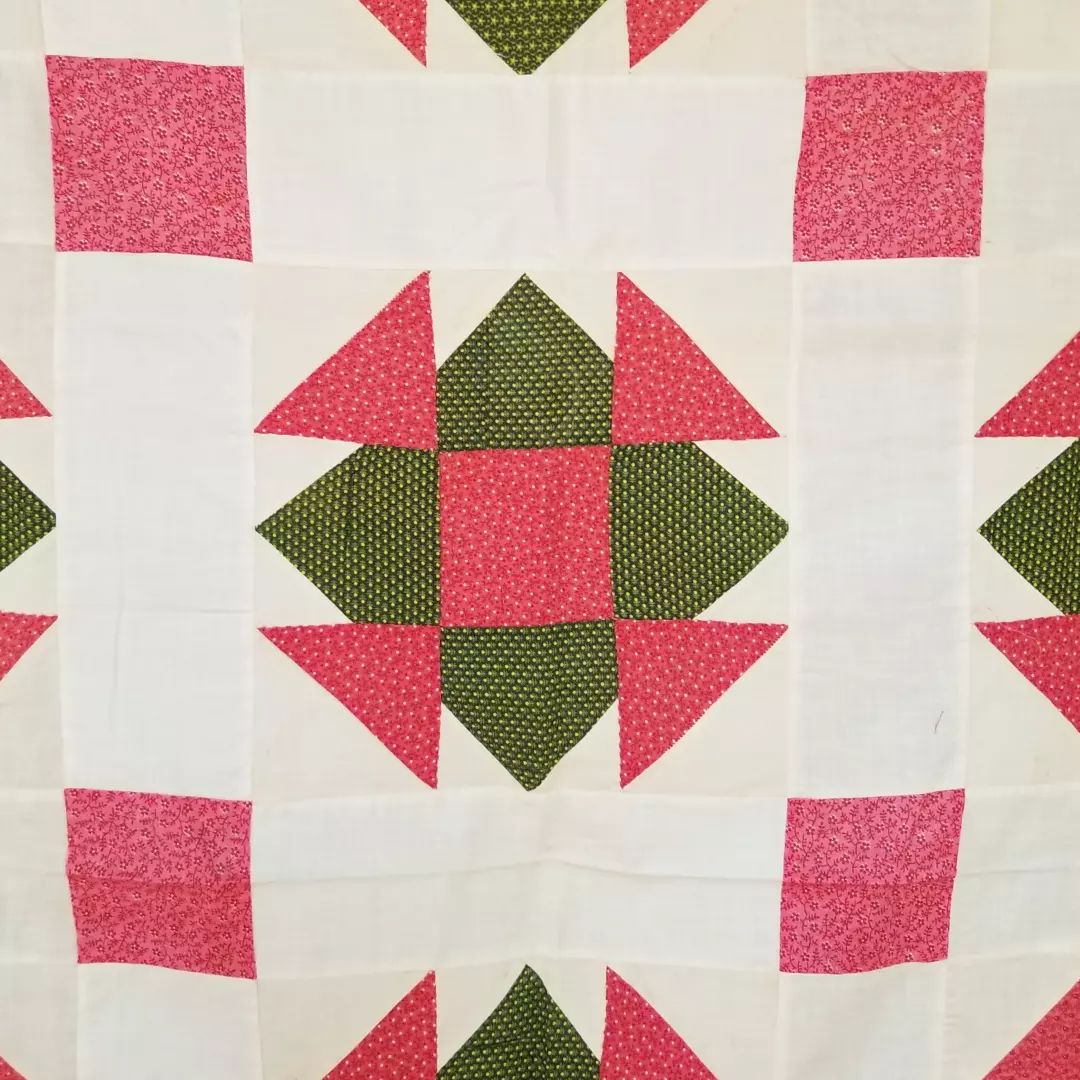 Double Pink and Green Calico Quilt TOP