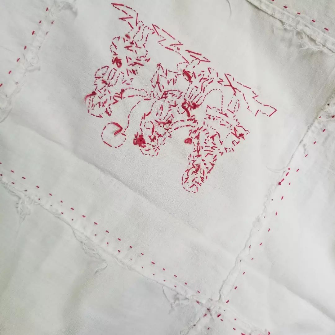 Antique Redwork Quilt Top