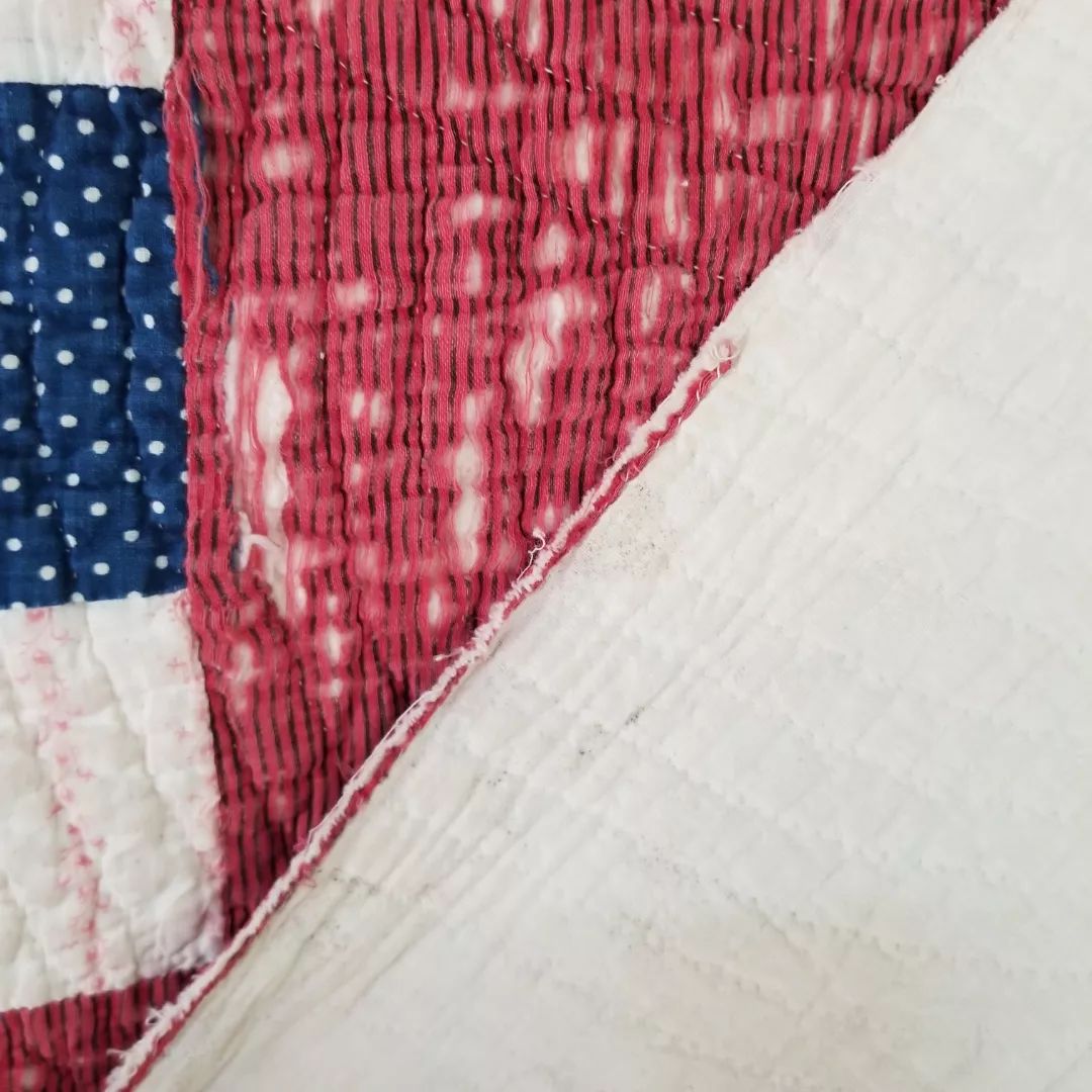 Red, Worn, 9 Patch Quilt