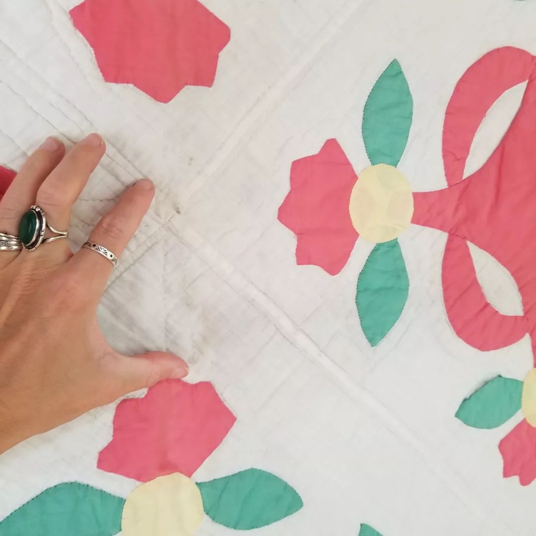 Pink and Green Applique Quilt