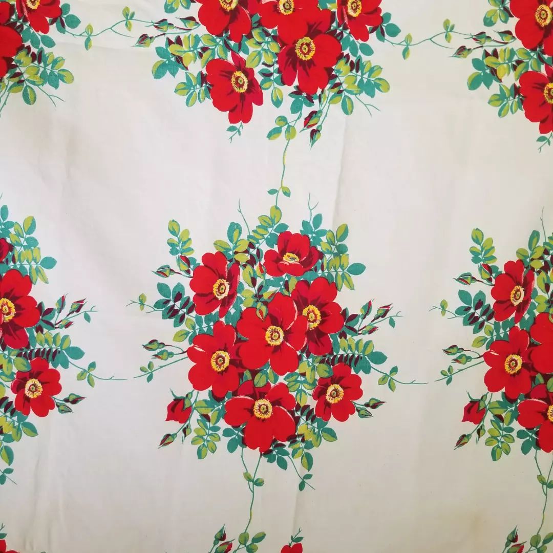 Red, Floral, Cotton Tablecloth