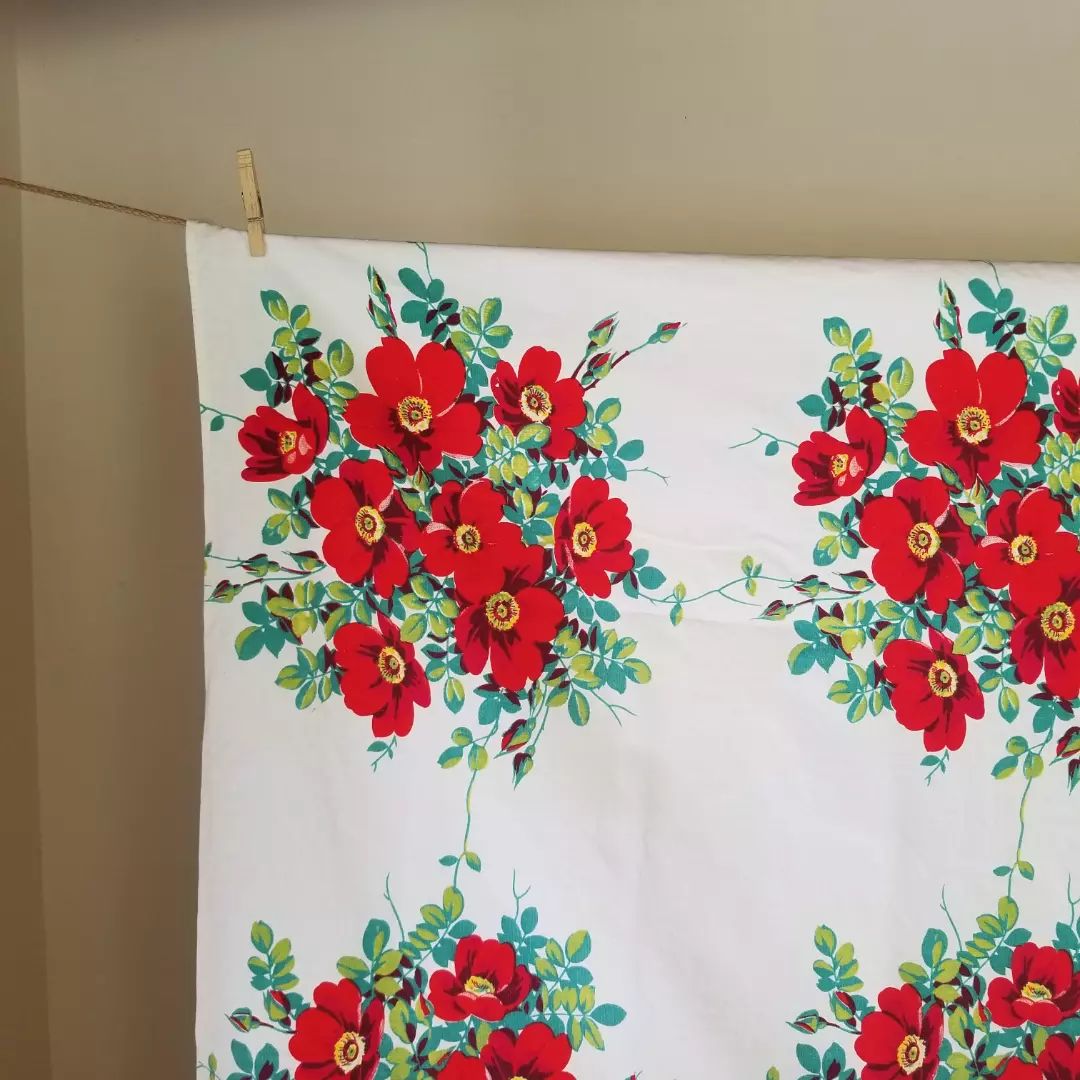 Red, Floral, Cotton Tablecloth