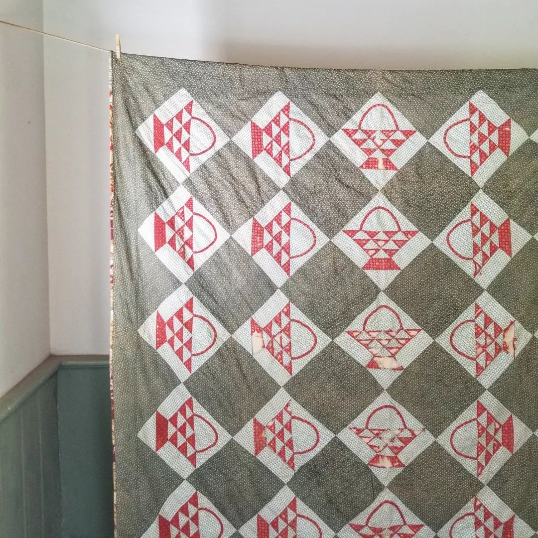 Green and Red Calico Basket Quilt