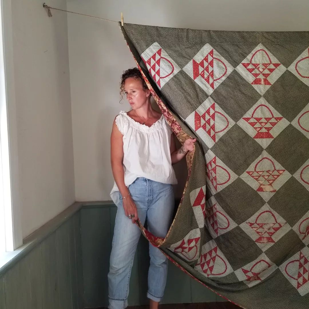 Green and Red Calico Basket Quilt