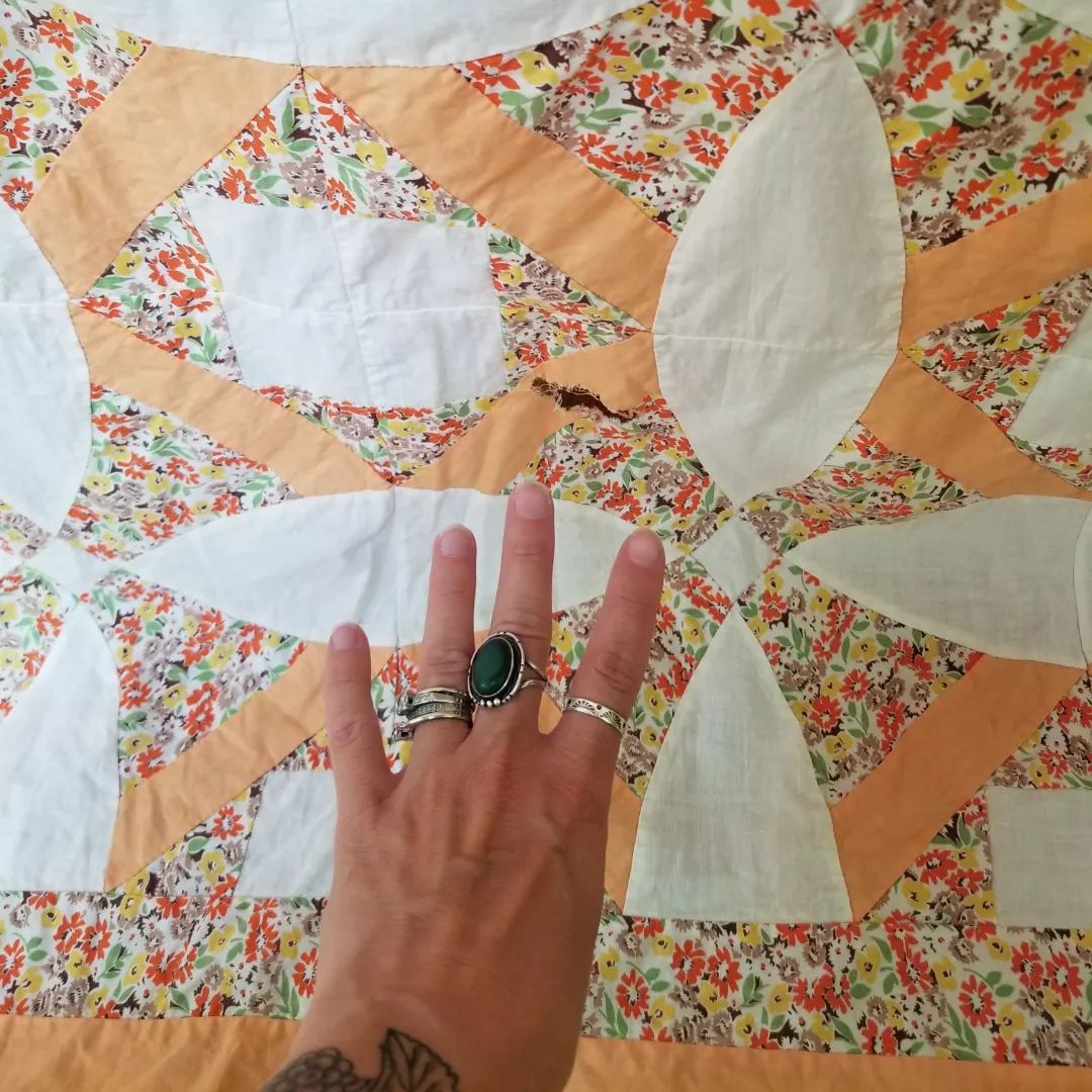 Peach and Floral, Royal Cross Quilt TOP
