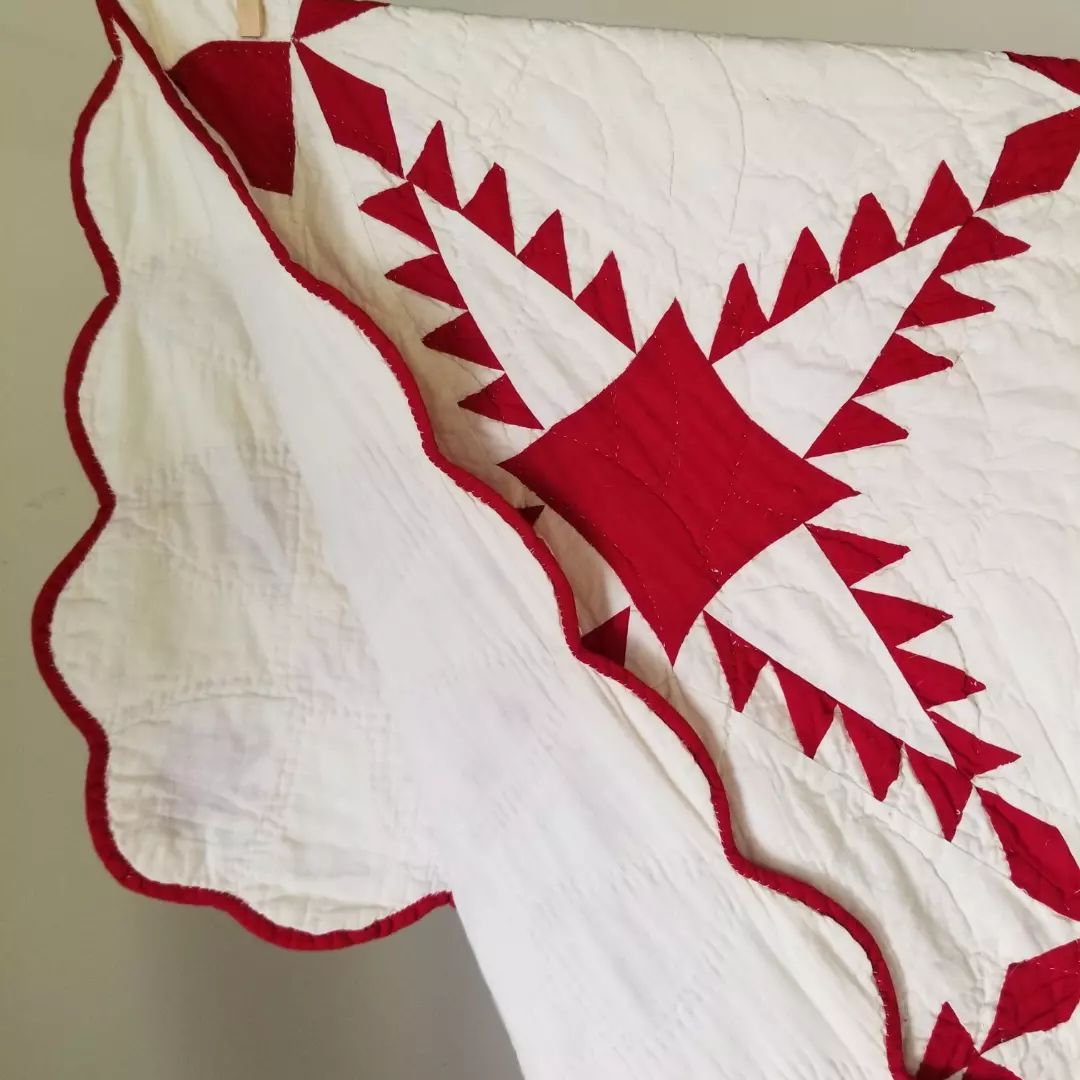 Red and White Feathered Star Quilt