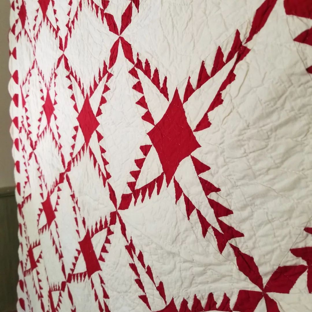 Red and White Feathered Star Quilt