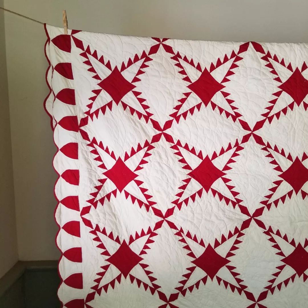 Red and White Feathered Star Quilt