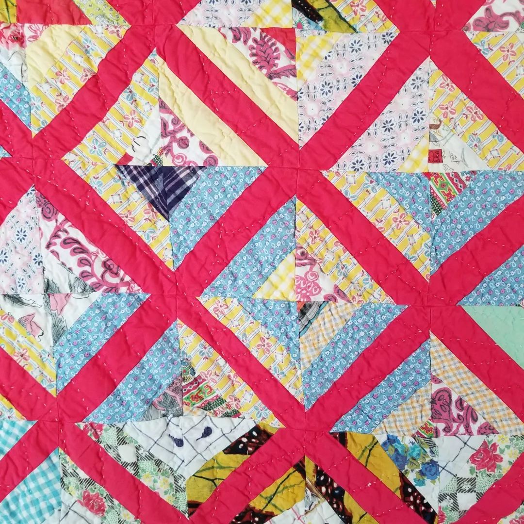 Red Sashed Scrappy Quilt
