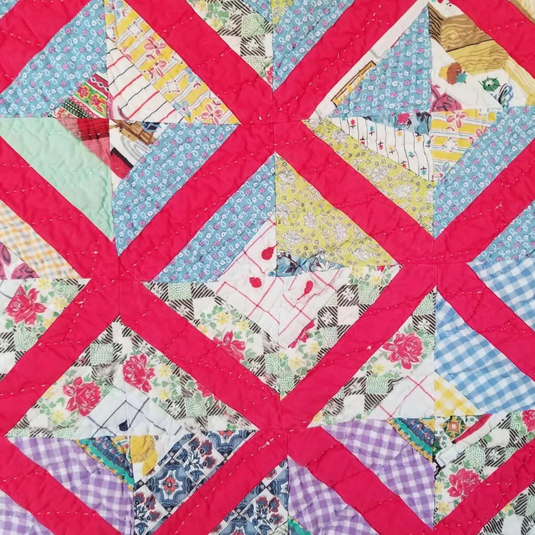 Red Sashed Scrappy Quilt
