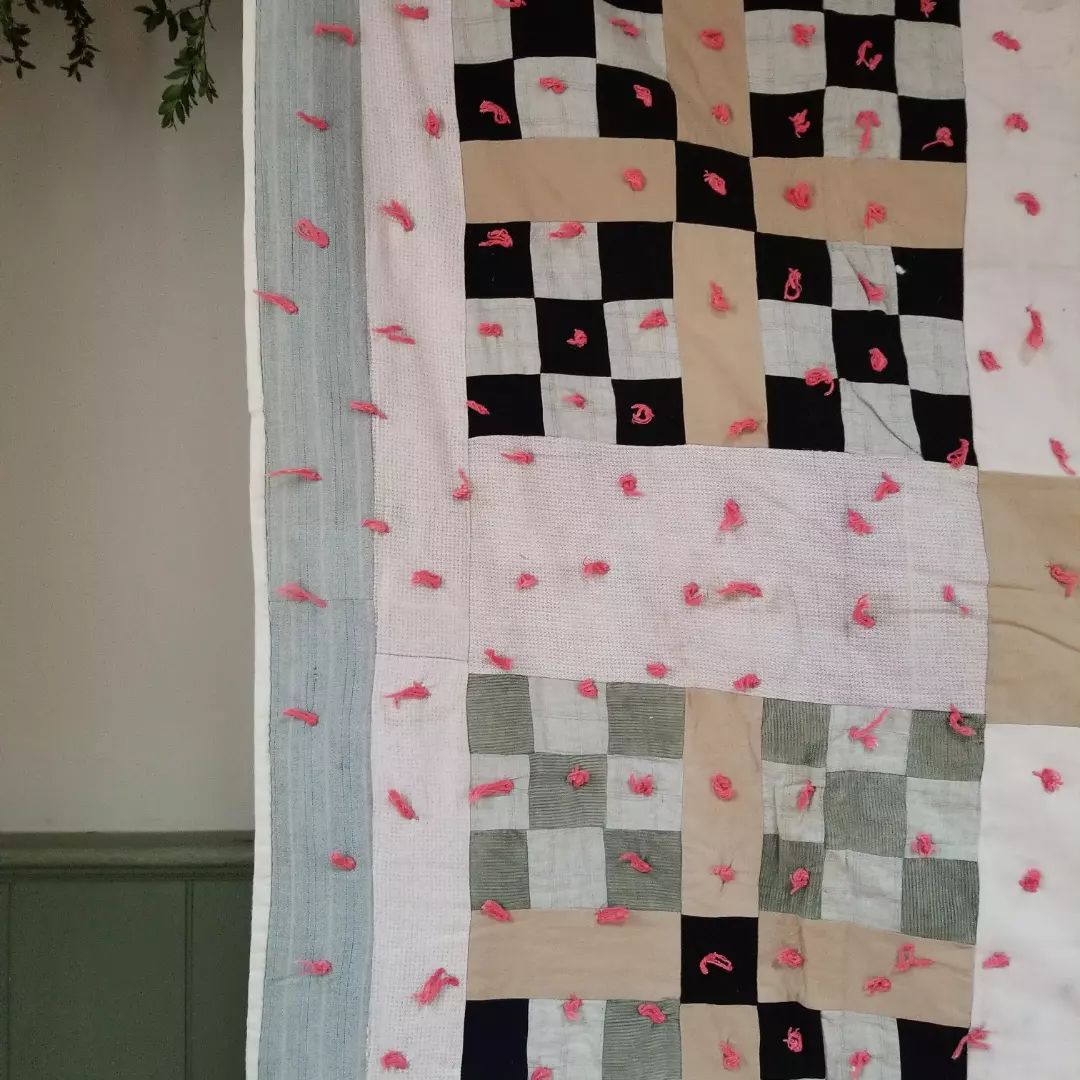 Hand Tied Feed Sack Quilt