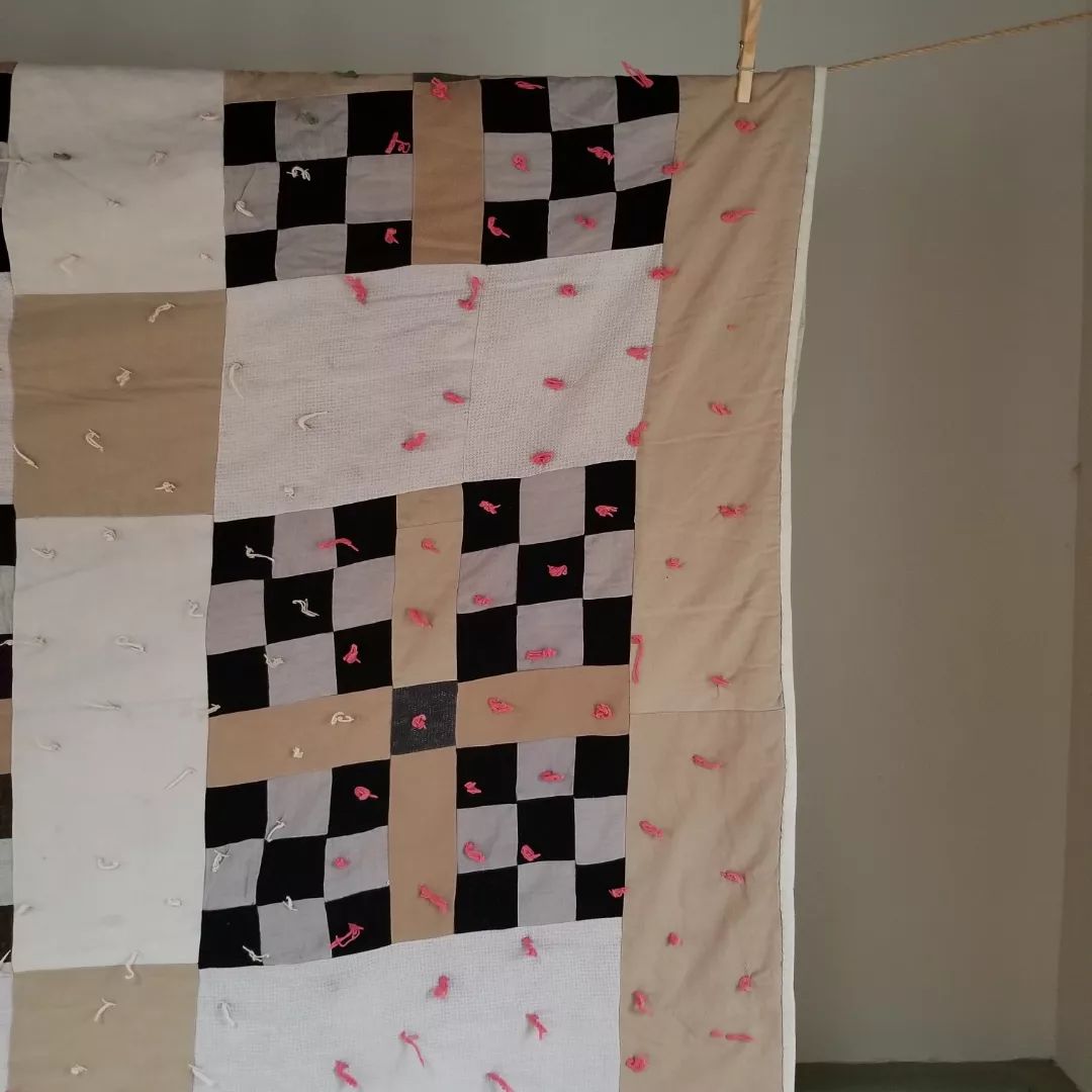 Hand Tied Feed Sack Quilt