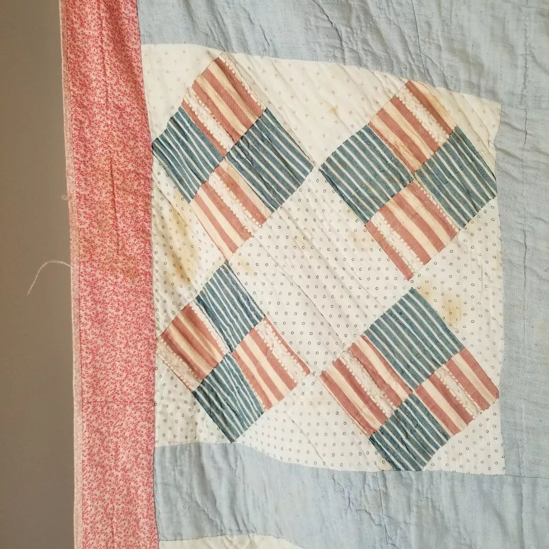 Blue Sashed Primitive Quilt