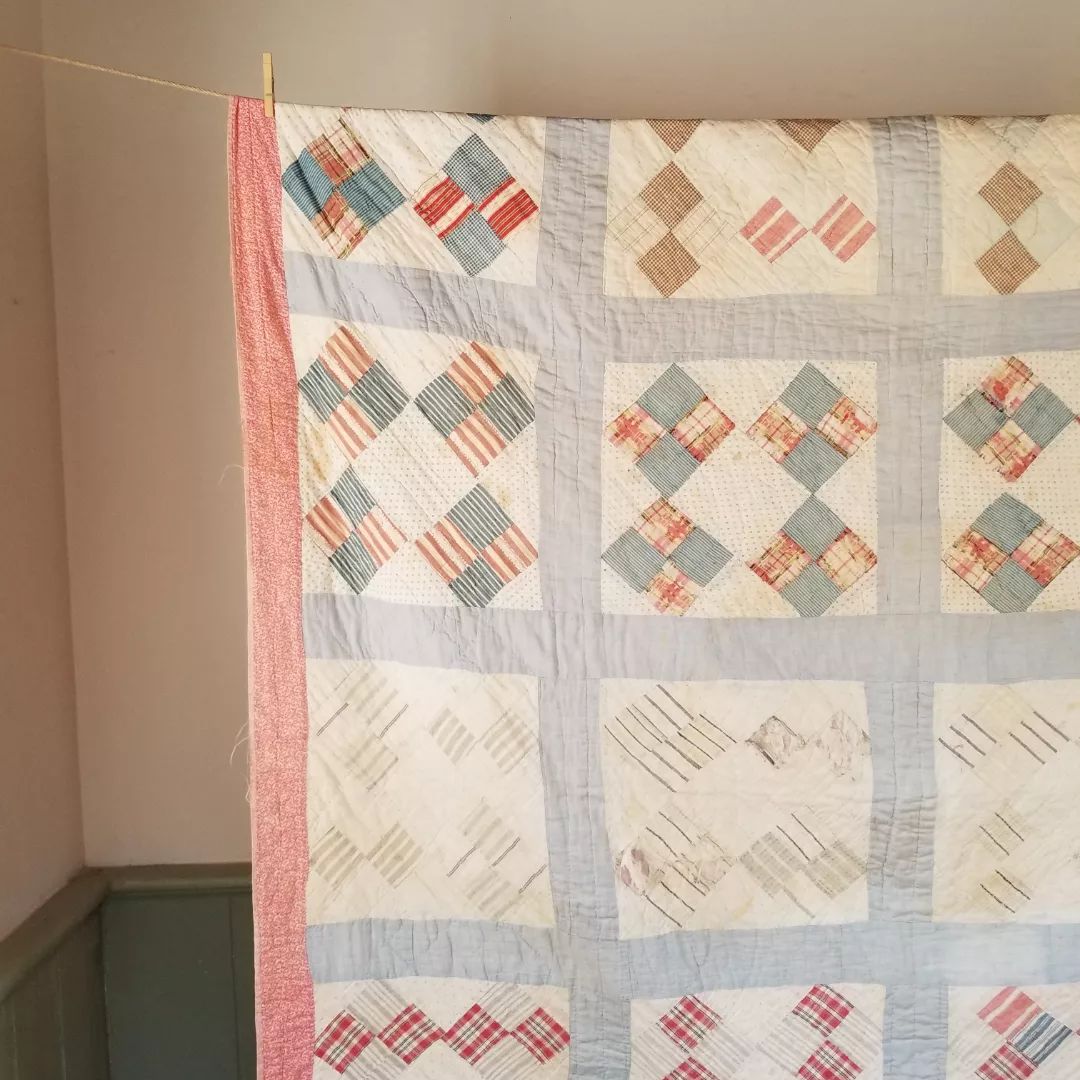 Blue Sashed Primitive Quilt