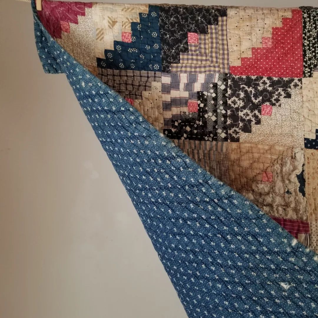 Indigo-backed Log Cabin Quilt