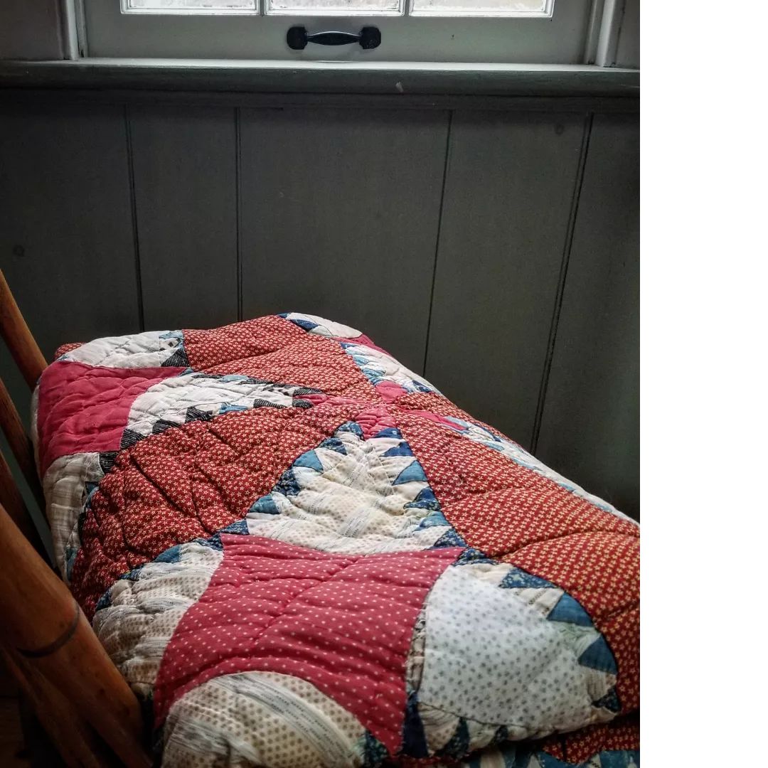 Red and Indigo Feathered Star Quilt