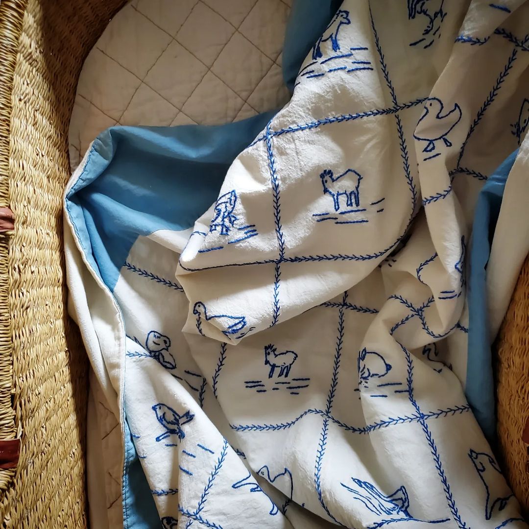 Blue Work Crib Quilt