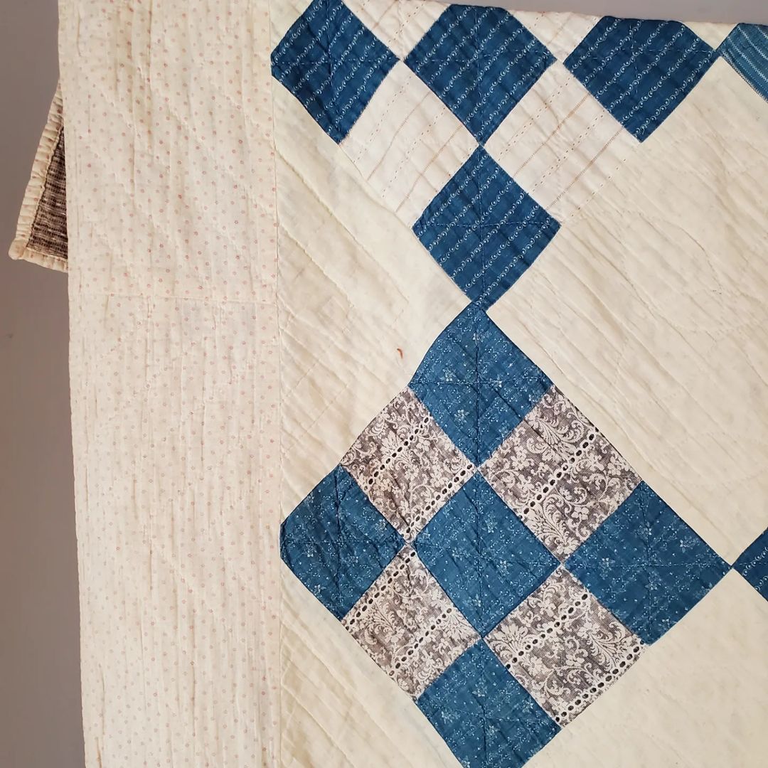 Butter and Blue Nine Patch Quilt