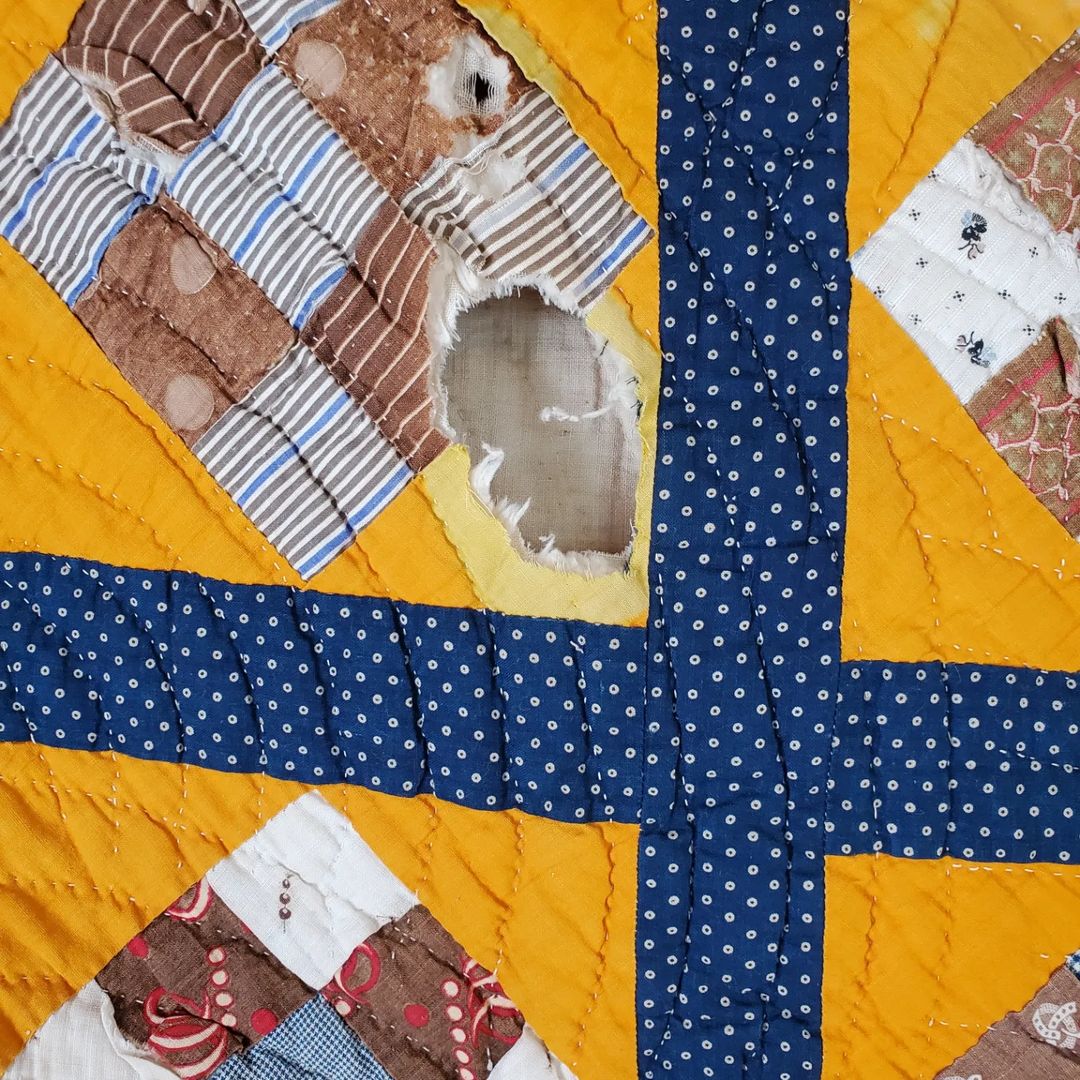 Indigo and Cheddar 9 Patch Quilt