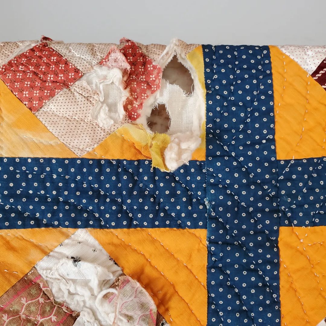 Indigo and Cheddar 9 Patch Quilt