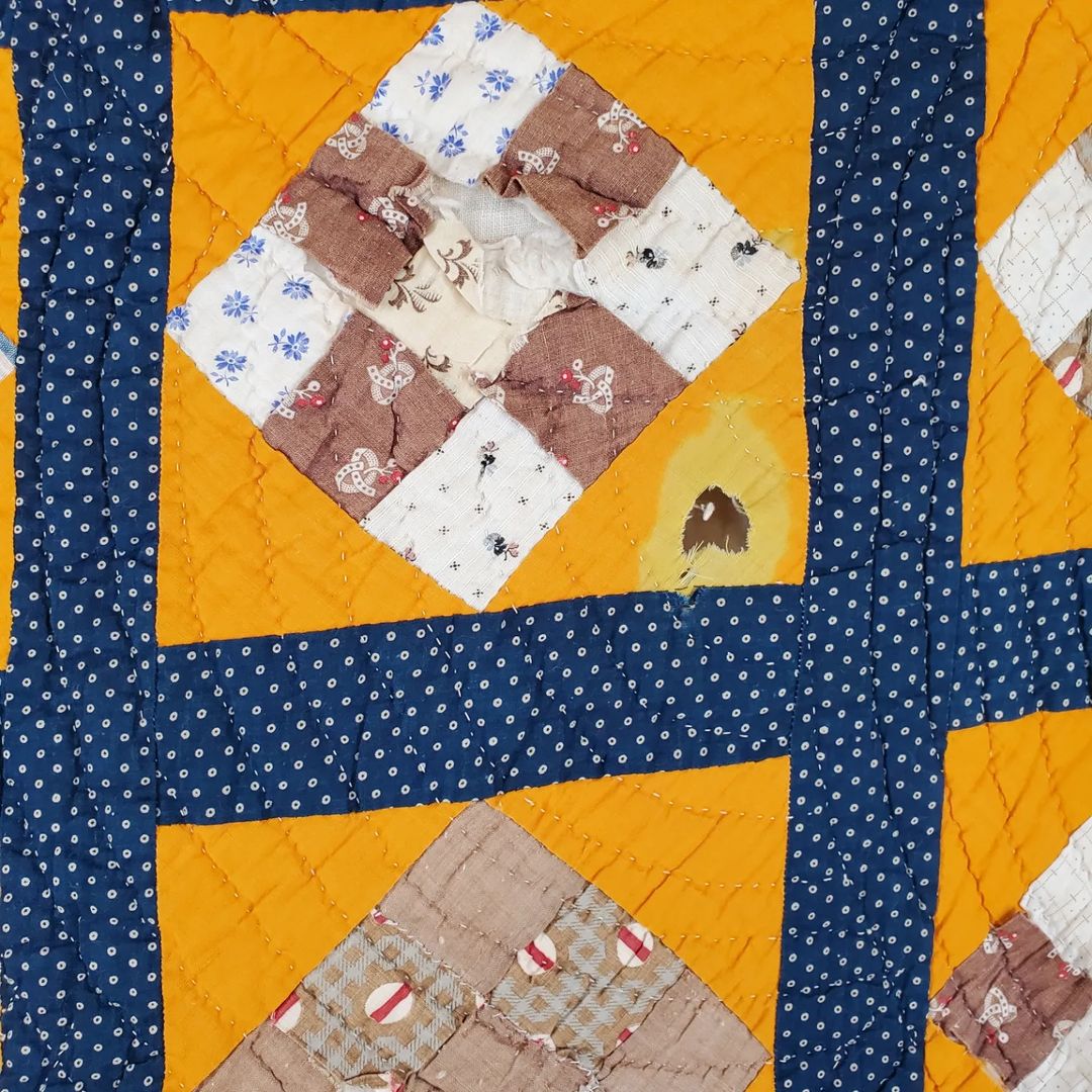 Indigo and Cheddar 9 Patch Quilt