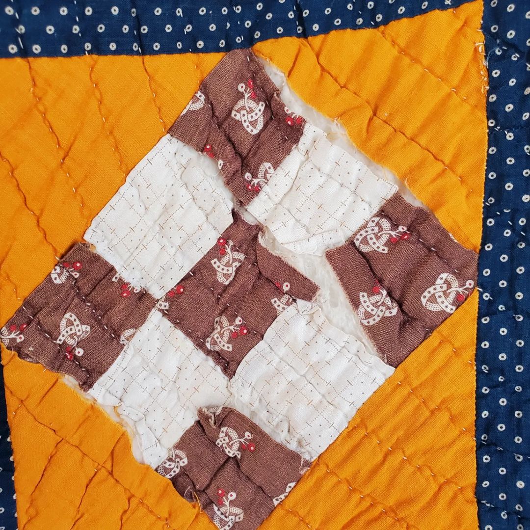 Indigo and Cheddar 9 Patch Quilt