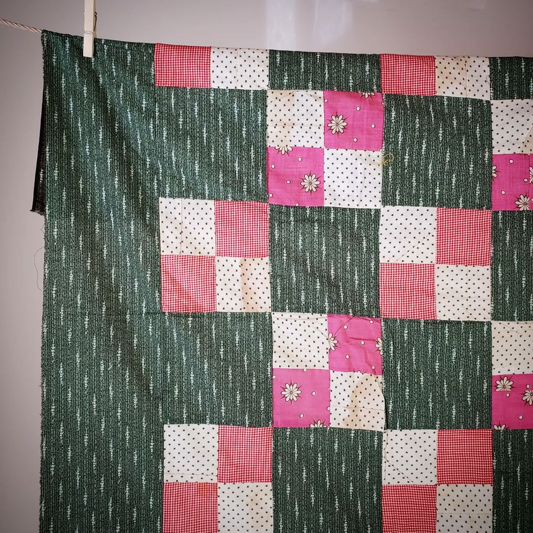 Green 4 Patch Quilt Top