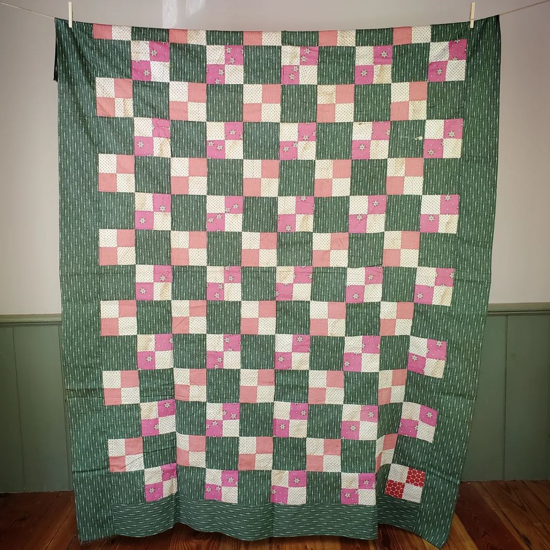 Green 4 Patch Quilt Top