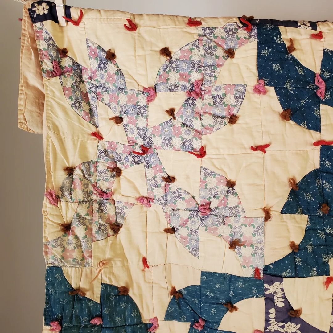 Hand Tied Drunkard's Path Quilt