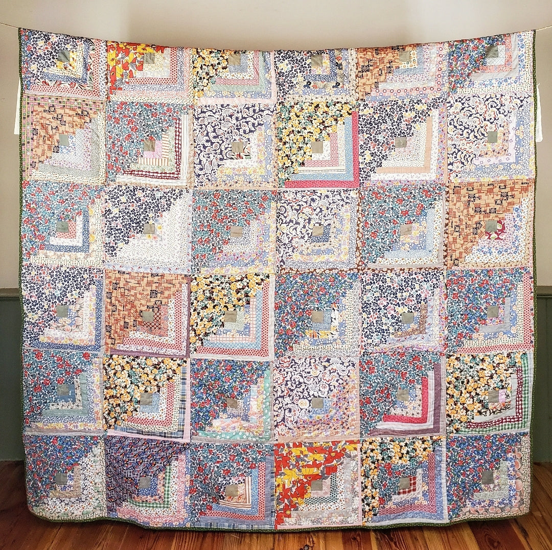 1950s Floral Log Cabin Quilt